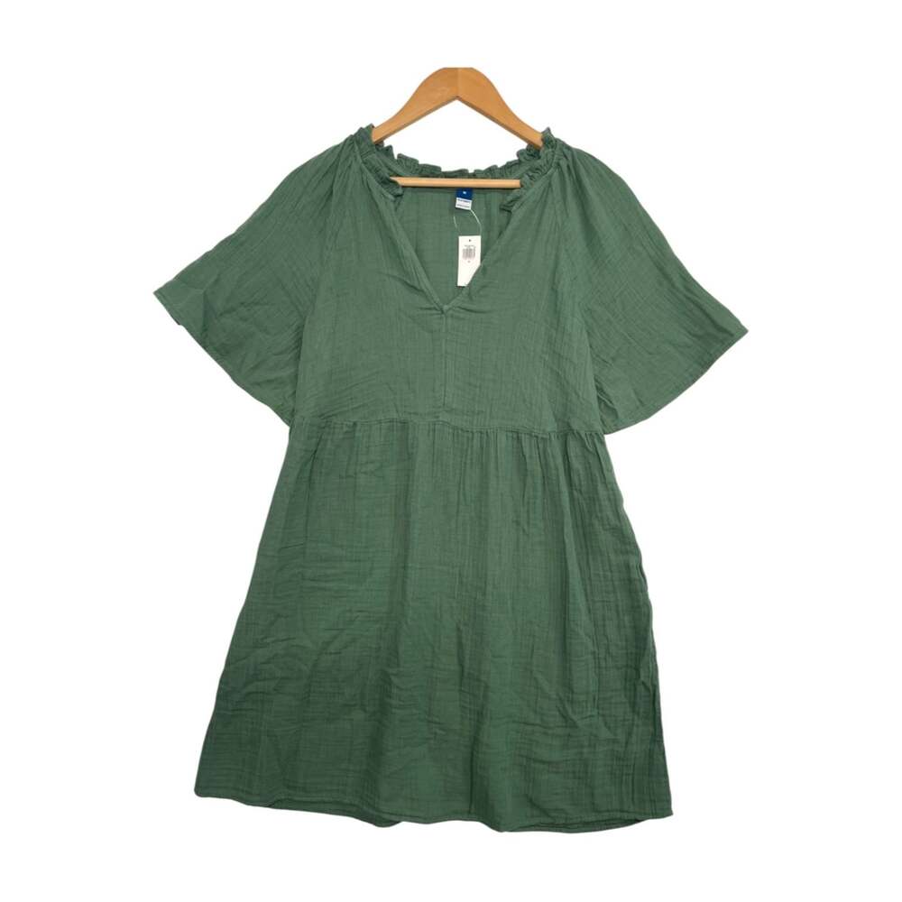 New Old Navy Dress Womens Medium Green Sage Split Neck Gauze Mini Swing Boho